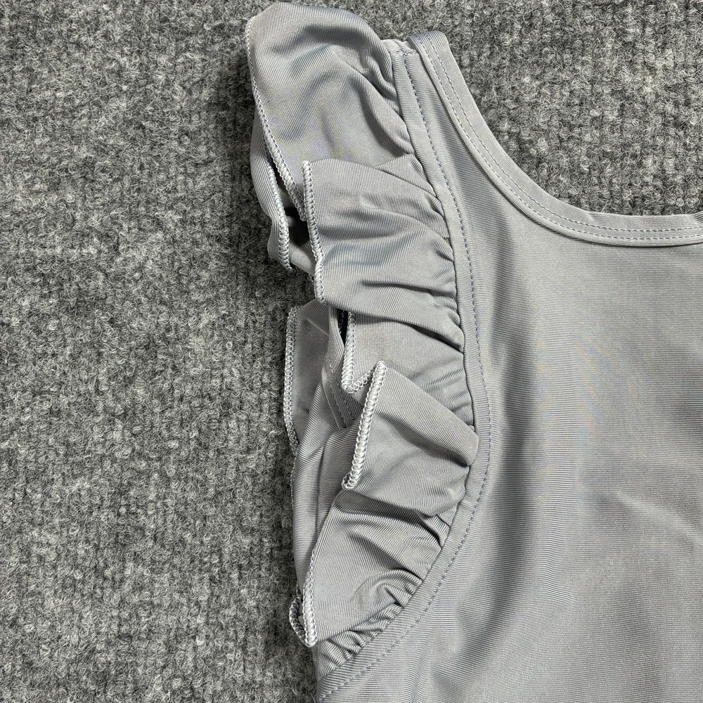 Baby Girl One Piece Swimsuit Ruffle Sleeve Bathing Suit Silver/Grey - Picture 2 of 16